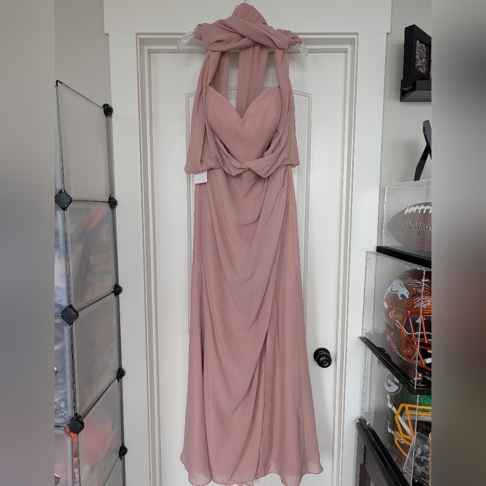 JJ's House Dusty Rose Convertible Mermaid Off Shoulder Chiffon Dress NWT Size 14 - Picture 8 of 14
